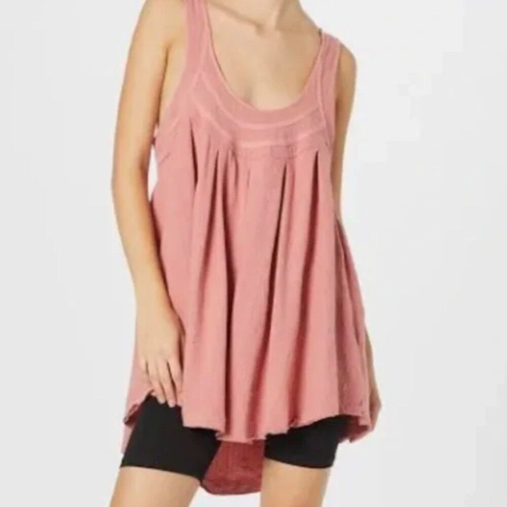 Free People New You Tunic Tank Top Flowy Bohemian Casual in Reef Pink Size Large